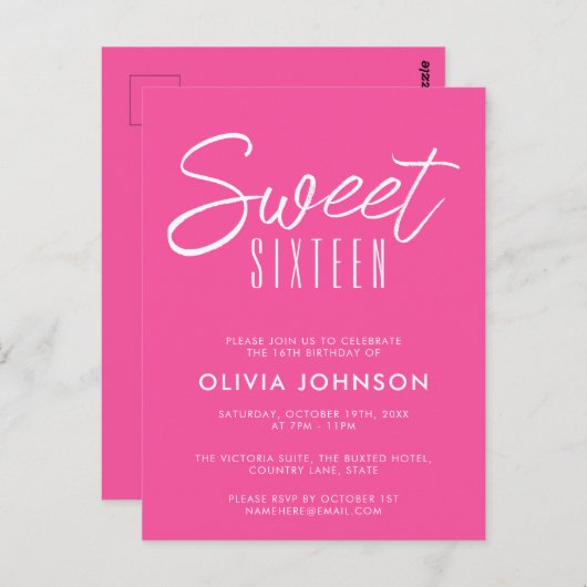 Modern Heet Roze Zoet Zestien 16e verjaardag Briefkaart (Voorkant / Achterkant)