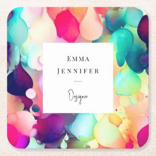 Modern Helder Abstract Roze Geschilderd Patroon Vierkante Kartonnen Onderzetter