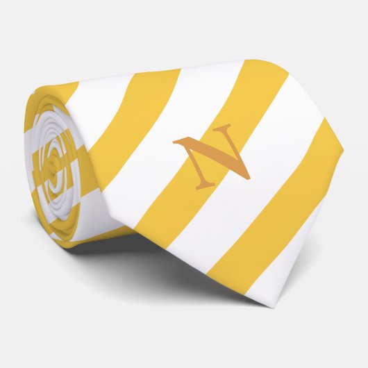 Modern helder gele strepen aards monogram stropdas (Opgerold)