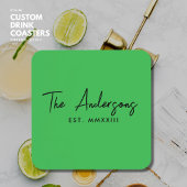 Modern Helder Groen Handgeschreven Script Monogram Bier Onderzetter