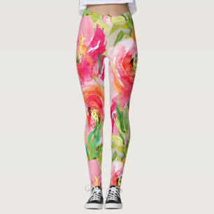Modern Helder Kleurrijk Rustiek Bloemmotief Waterv Leggings