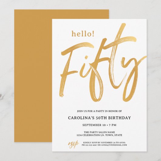 Modern Hello Fifty Fiftieth Birthday Invitation (Devant / Derrière)