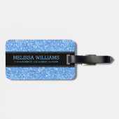 Modern hemelsblauw glitter textuur monogram bagagelabel (Achterkant horizontaal)