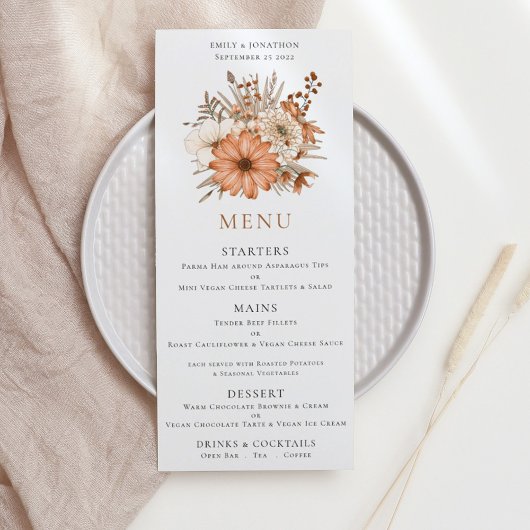 Modern herfst Floral Bouquet Wedding Menu