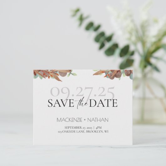 Modern Herfst gebladerte herfstbruiloft save the d Aankondigingskaart (Staand voorkant)
