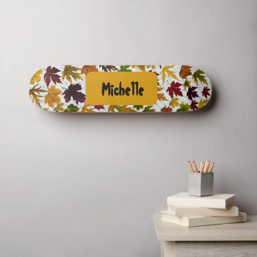 Modern Herfst Laat Gepersonaliseerde Naam Skateboard (Muurkunst (Horizontaal))