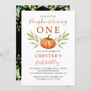 Modern herfst Little Pumpkin First Birthday Kaart