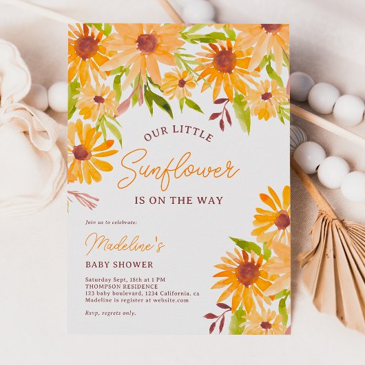 Modern herfst zonnebloem script baby shower kaart