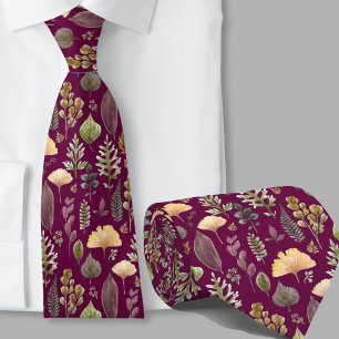 Modern herfstbladerenpatroon botanisch burgundy stropdas