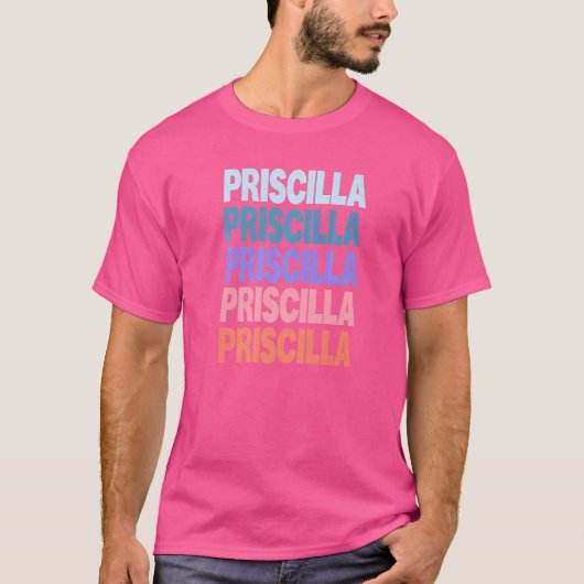 Modern Herhaalde Tekst Priscilla T-shirt (Voorkant)