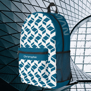 Modern Herhalingspatroon Wit Blauwgroen Bedrukte Rugzak