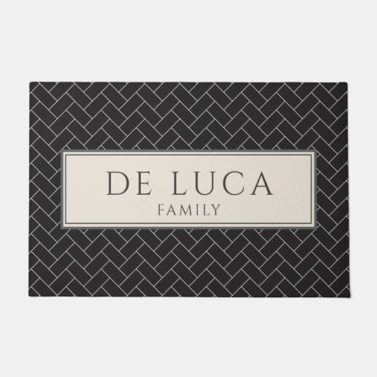 Modern Herringbone Family Name Black Pattern Deurmat (Voorkant)