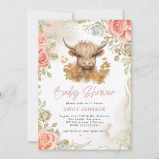 Modern Highland Koe Baby shower Kaart
