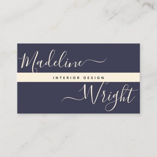 Modern Highlight | Script Navy Ivory Luxury Visitekaartje (Voorkant)