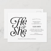 Modern, hij of zij, neutraal, genderonthulling uitnodiging briefkaart (Voorkant / Achterkant)