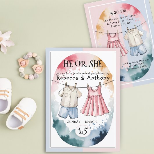 Modern Hij of Zij waterverf kleding onthullen gesl Kaart