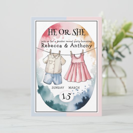 Modern Hij of Zij waterverf kleding onthullen gesl Kaart (Staand voorkant)