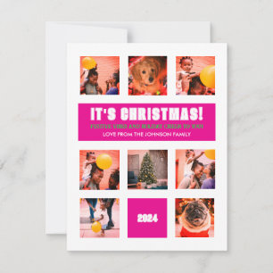 Modern Hip Roze & Wit 9 Foto Flat Holiday Kaart