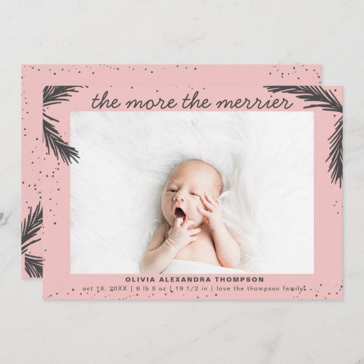Modern Hoe meer de Merrier Gir Geboorteaankondigin Feestdagenkaart (Voorkant / Achterkant)