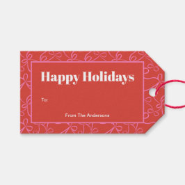 Modern Holiday Bold Red & Pink Ribbon Pattern Cadeaulabel
