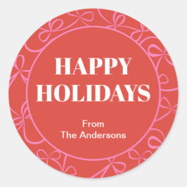 Modern Holiday Bold Red & Pink Ribbon Pattern Ronde Sticker