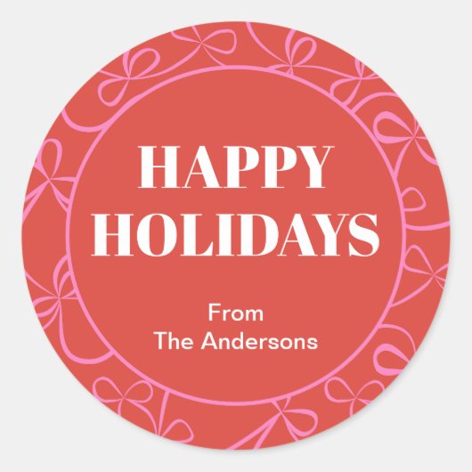 Modern Holiday Bold Red & Pink Ribbon Pattern Ronde Sticker (Voorkant)
