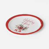 Modern Holiday Cheer Script Red Bow Holly Papieren Bordje (Gekanteld)