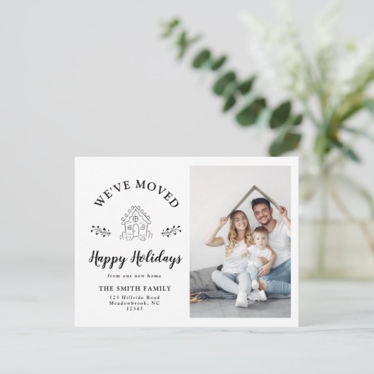 Modern Holiday Gingerbrood House Photo Moving Aankondigingskaart (Staand voorkant)