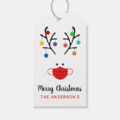 Modern Holiday Whimsical Mask Reindeer Kerstmis Cadeaulabel (Voorkant)