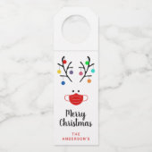 Modern Holiday Whimsical Mask Reindeer Kerstmis Flessenhanger (Voorkant)