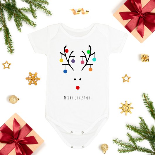 Modern Holiday Whimsical Reindeer Kerstmis Romper