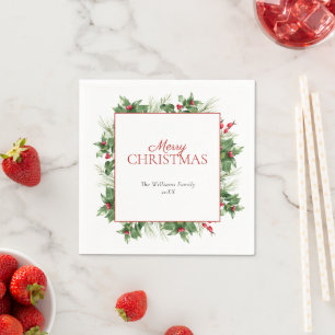 Modern Holly Berry kerst Napkins Servet