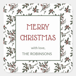 Modern Holly Christmas Botanische bessen patroon Vierkante Sticker