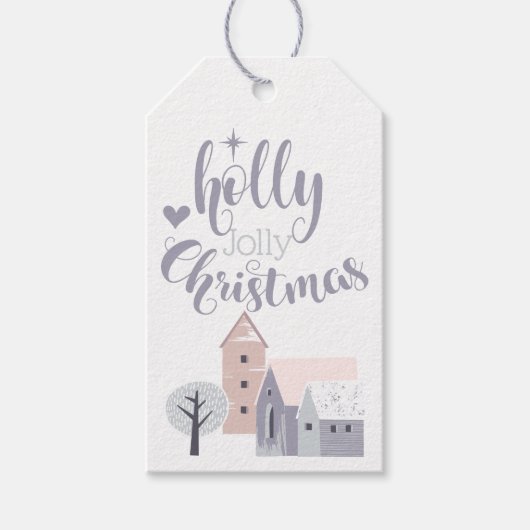 Modern Holly Jolly-kerstpasta-kleuren Cadeaulabel (Voorkant)