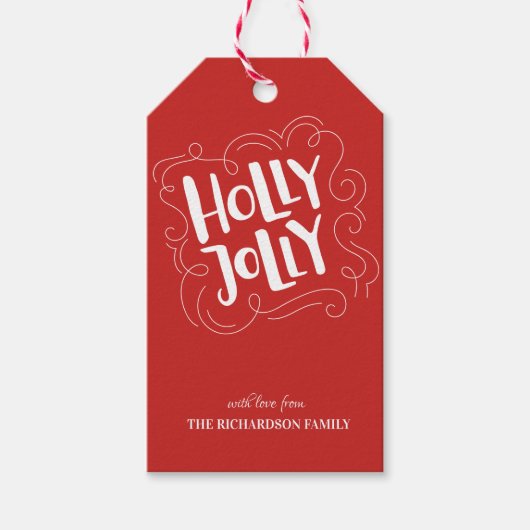 Modern Holly Jolly Merry Kerstwit script Cadeaulabel (Voorkant)
