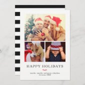 Modern Holly | Kerstfotoraster drie Feestdagenkaart (Voorkant / Achterkant)