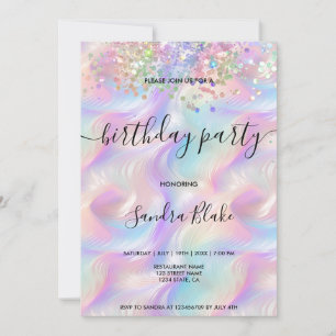 Modern Holografen Girly Trendy Birthday Invitation Kaart
