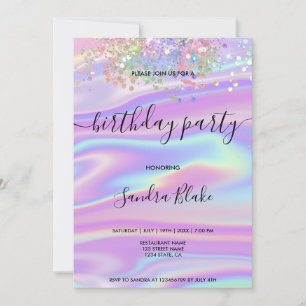 Modern Holografen Girly Trendy Birthday Invitation Kaart