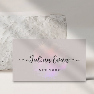 Modern Holografisch Luxe Script Beige Visitekaartj Visitekaartje
