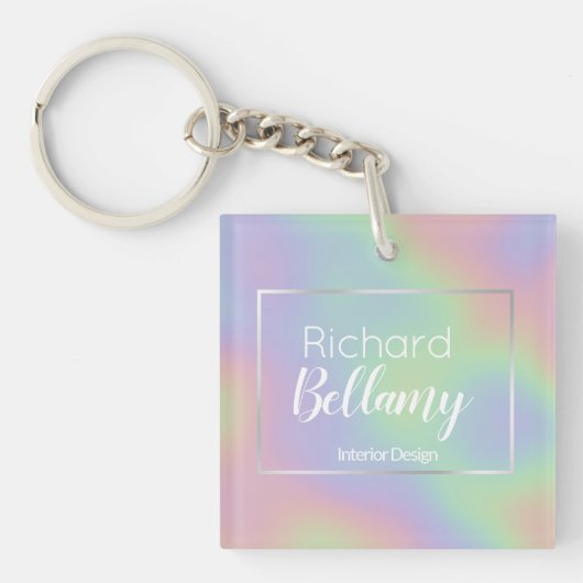 Modern Holografisch regenboogeffect Metaal Lijst Sleutelhanger (Voorkant)