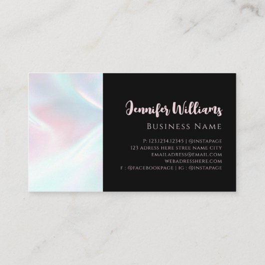 Modern holografisch zwart monogram visitekaartje (Achterkant)