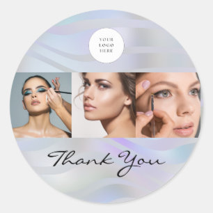 Modern holografisch zwart script logo foto ronde sticker