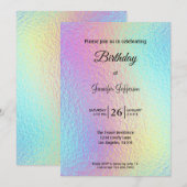 Modern holographic Birthday invitation Kaart (Voorkant / Achterkant)