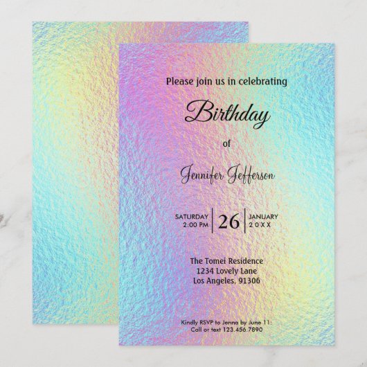 Modern holographic Birthday invitation Kaart (Voorkant / Achterkant)
