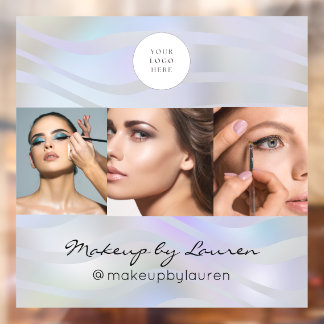 Modern Holographic Black Script Logo Photo Raamsticker