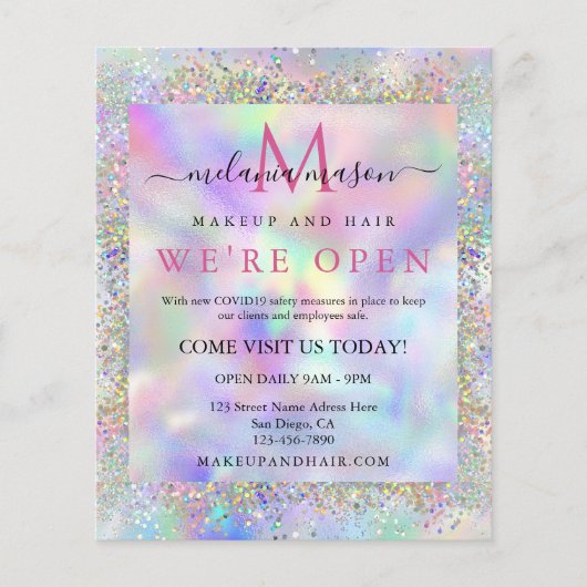 Modern holographic Glitter Makeup Artist Salon Flyer (Voorkant)