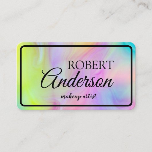 Modern holographic makeup artist unicorn rainbow visitekaartje (Voorkant)