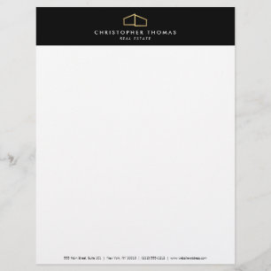 Modern Home Logo Faux Goud op Zwart Briefhoofd