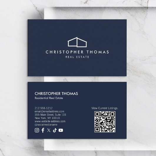 Modern Home Logo Onroerend goed Navy Blue QR code Visitekaartje