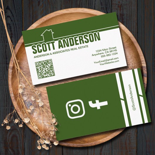 Modern Home Logo Social Media QR Code Green Visitekaartje